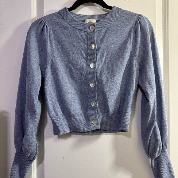 Aritzia Wilfred Alessia puff sleeve cardigan sweater granite blue XXS - Picture 2 of 4